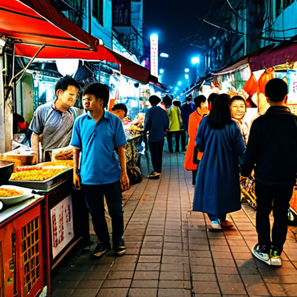 베트남 푸꾸옥 섬 관광 - Night Market Scene**

A vibrant and bustling Duong Dong night market scene, filled with food stalls ...