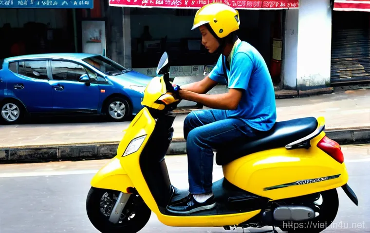베트남 모터바이크 대여 방법 - **Prompt for an image depicting a bustling Vietnamese city street with motorbikes and local life:**
...