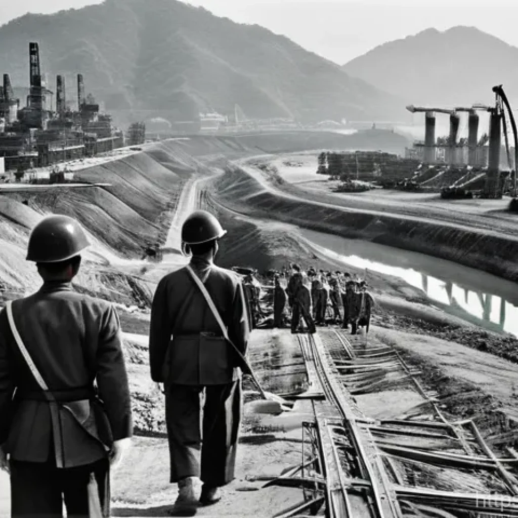 베트남 전쟁 후 현대사 - **"Korean Soldiers' Contribution to Economic Growth in Vietnam"**: A vibrant, slightly sepia-toned i...